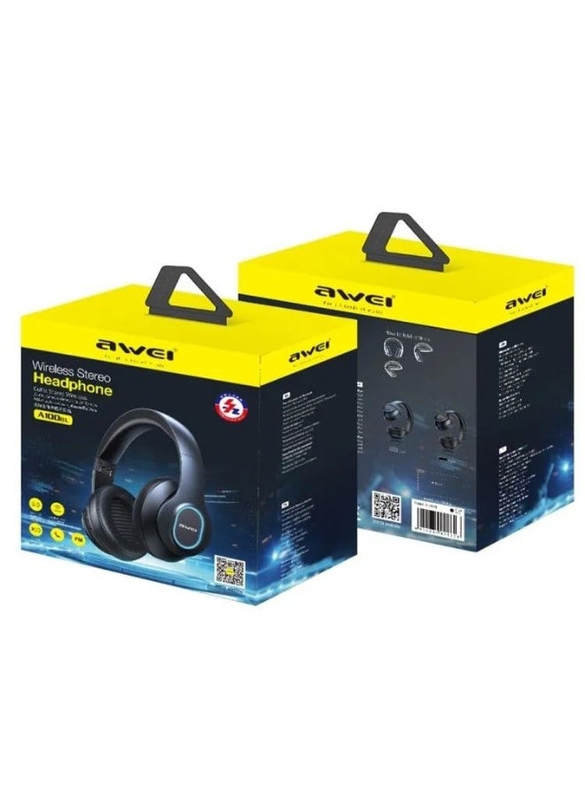 أوي سماعة راس بلوتوث لاسلكية موديل A100BL من اوي، قابلة لإعادة الشحن وفتحة لبطاقة الذاكرة - (أسود) - Image 2